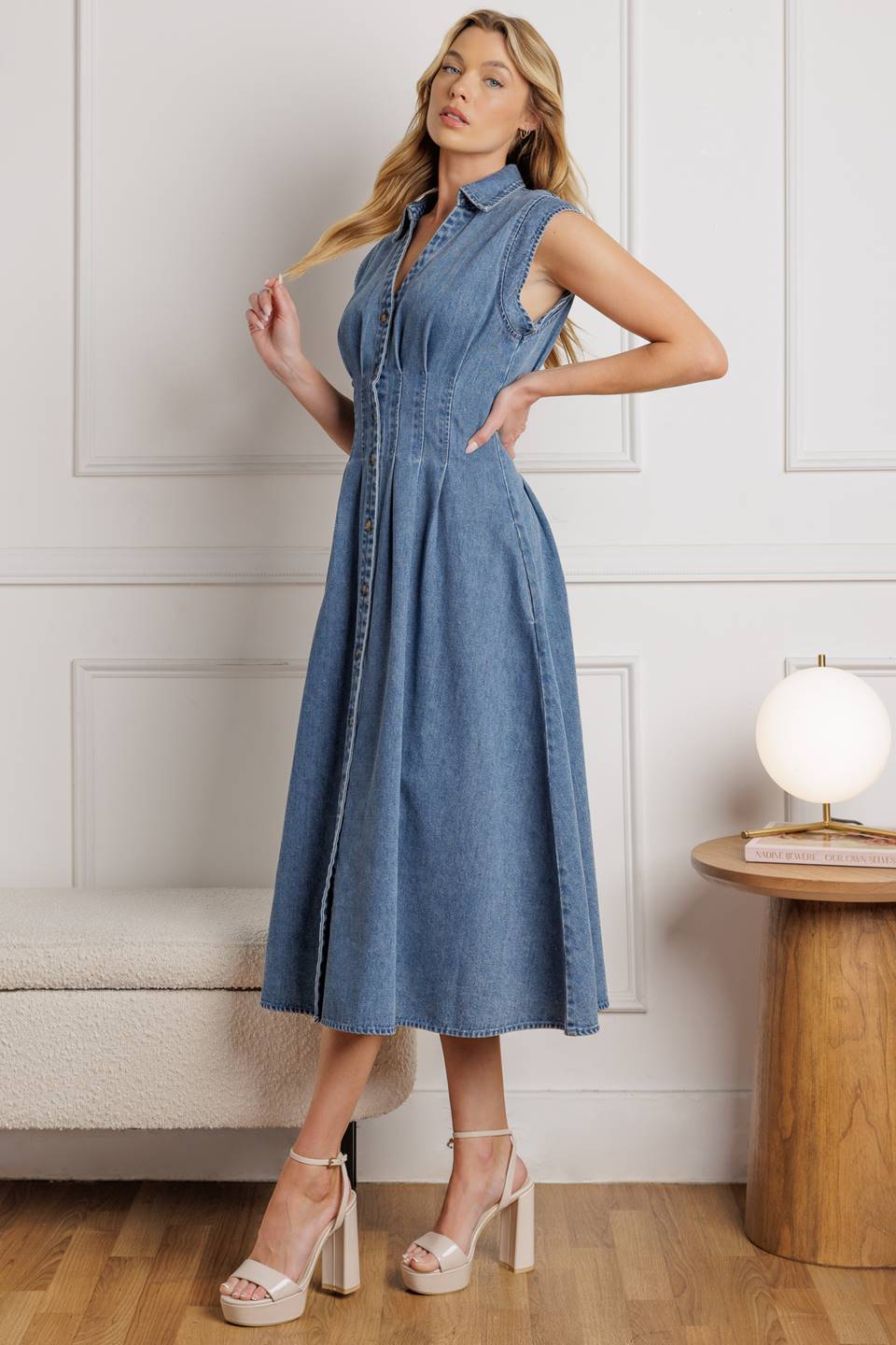 ROSES OF LOVE DENIM MIDI DRESS Flying Tomato